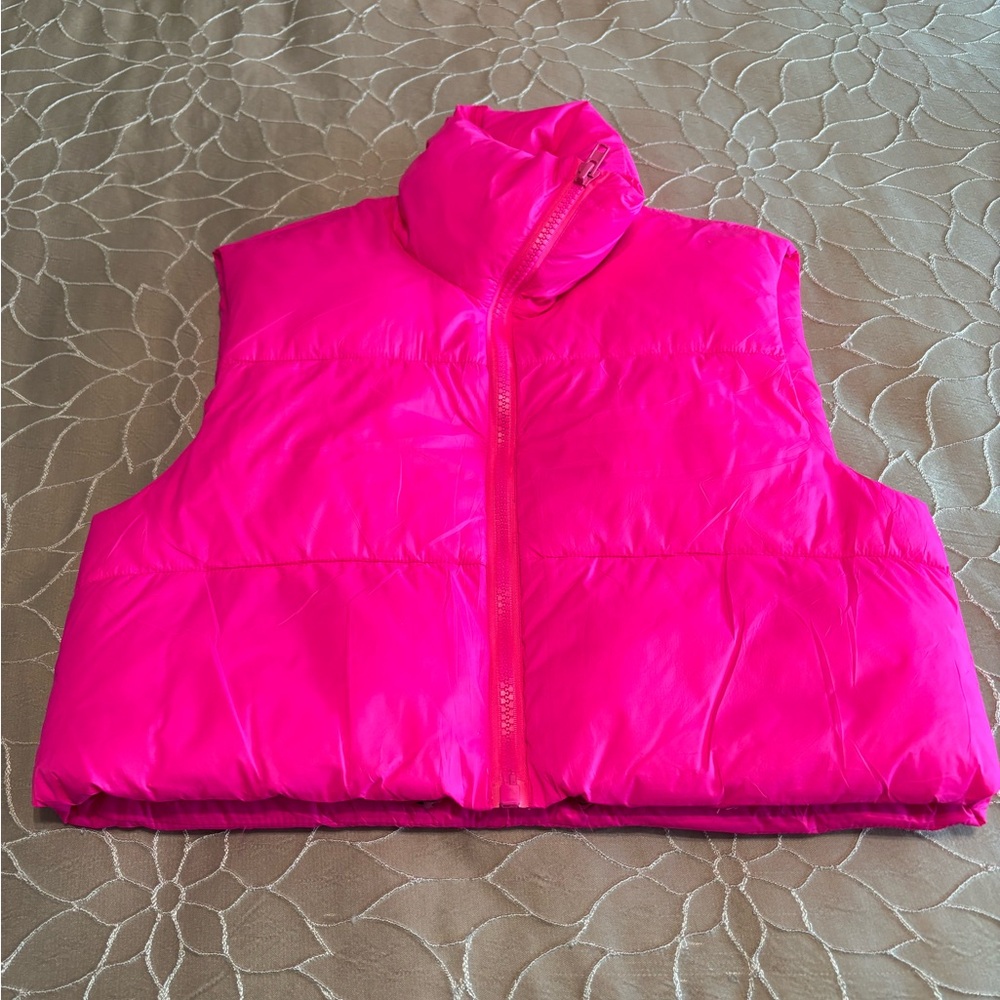 Hot Pink Cropped Puffer Vest